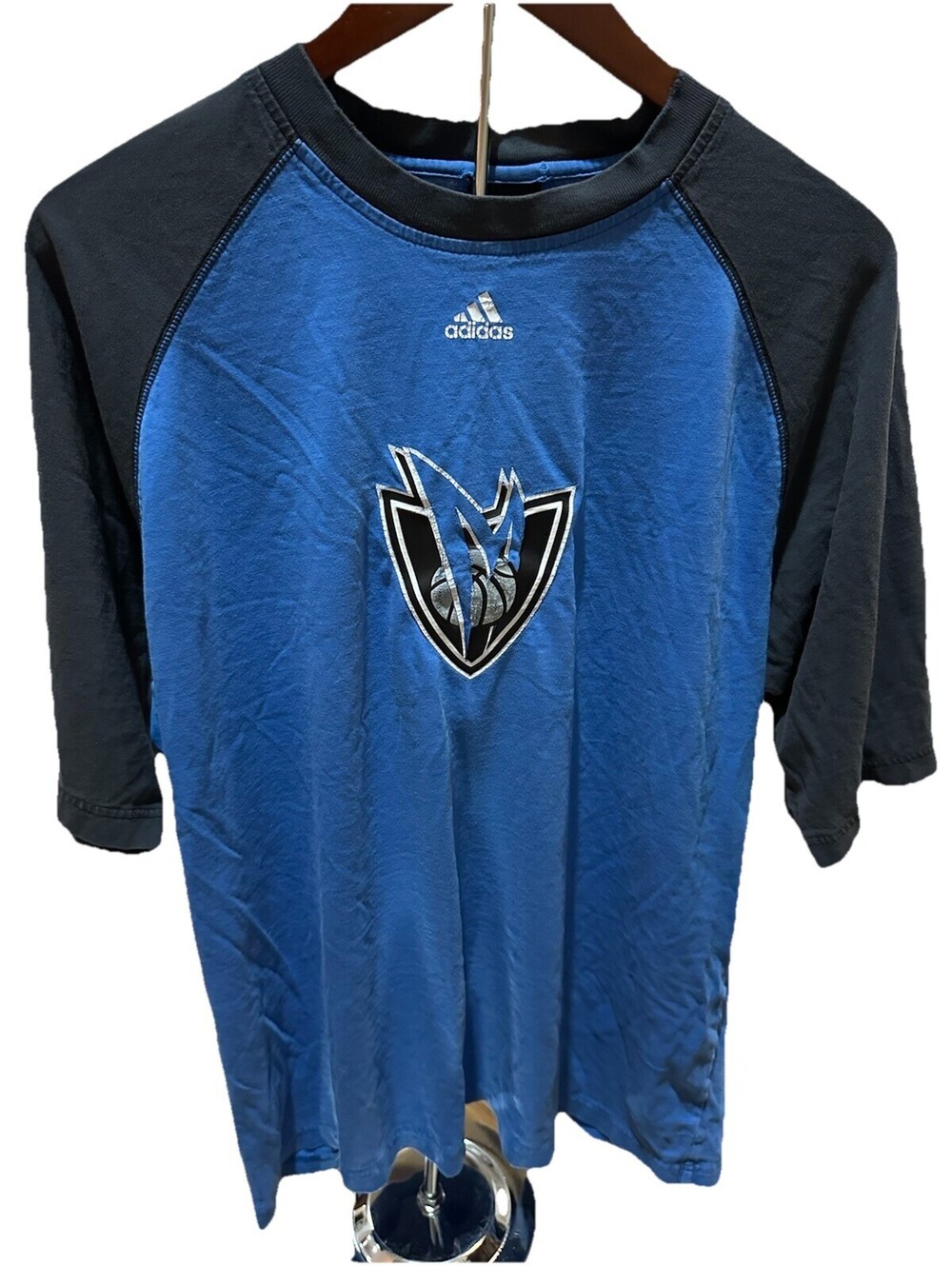 Adidas Athletic Shirt Mens L Blue Black Raglan Short Sleeve Training Tee